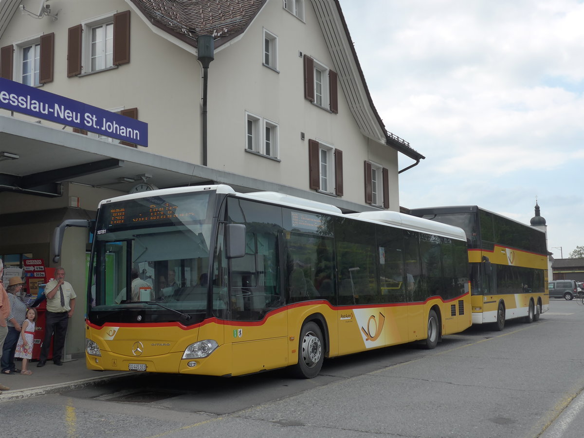 (192'756) - PostAuto Ostschweiz - SG 445'303 - Mercedes am 5. Mai 2018 beim Bahnhof Nesslau-Neu St. Johann