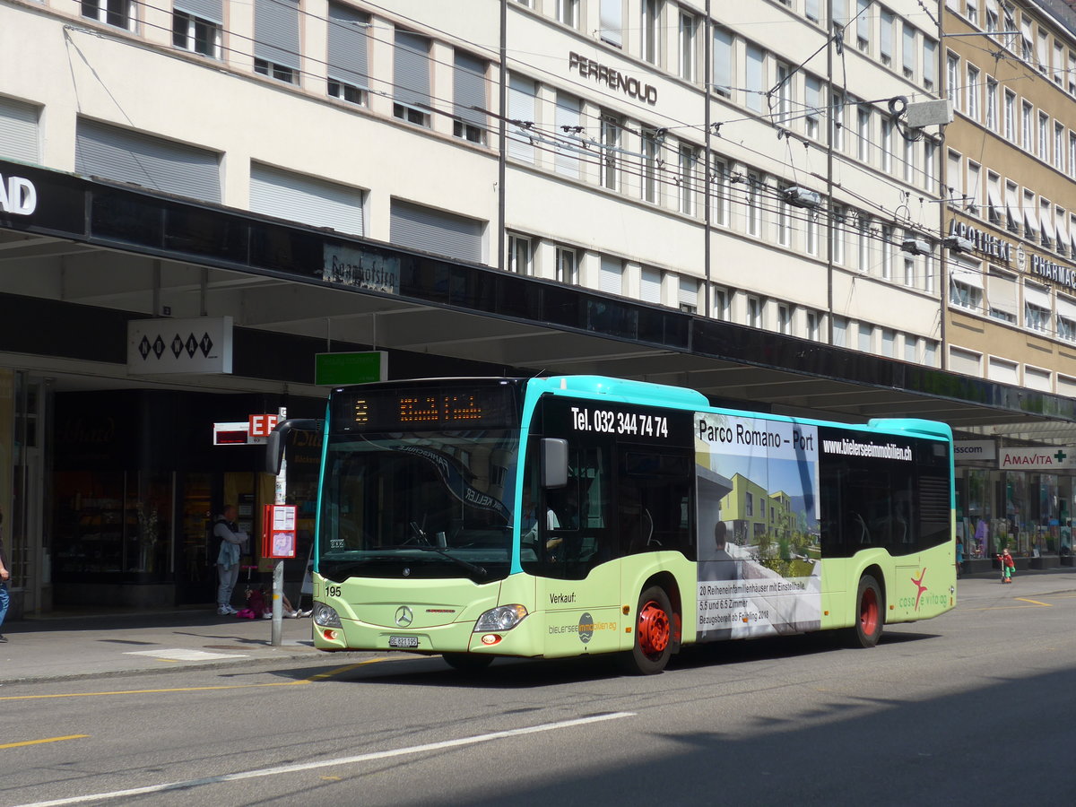 (192'813) - VB Biel - Nr. 195/BE 821'195 - Mercedes am 6. Mai 2018 beim Bahnhof Biel