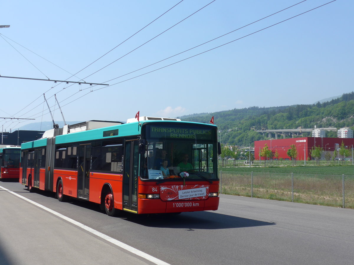 (192'852) - VB Biel - Nr. 84 - NAW/Hess Gelenktrolleybus am 6. Mai 2018 in Biel, Stadien