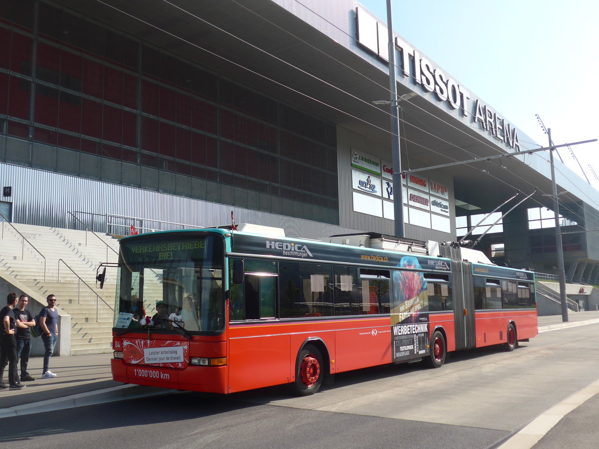 (192'903) - VB Biel - Nr. 84 - NAW/Hess Gelenktrolleybus am 6. Mai 2018 in Biel, Stadien
