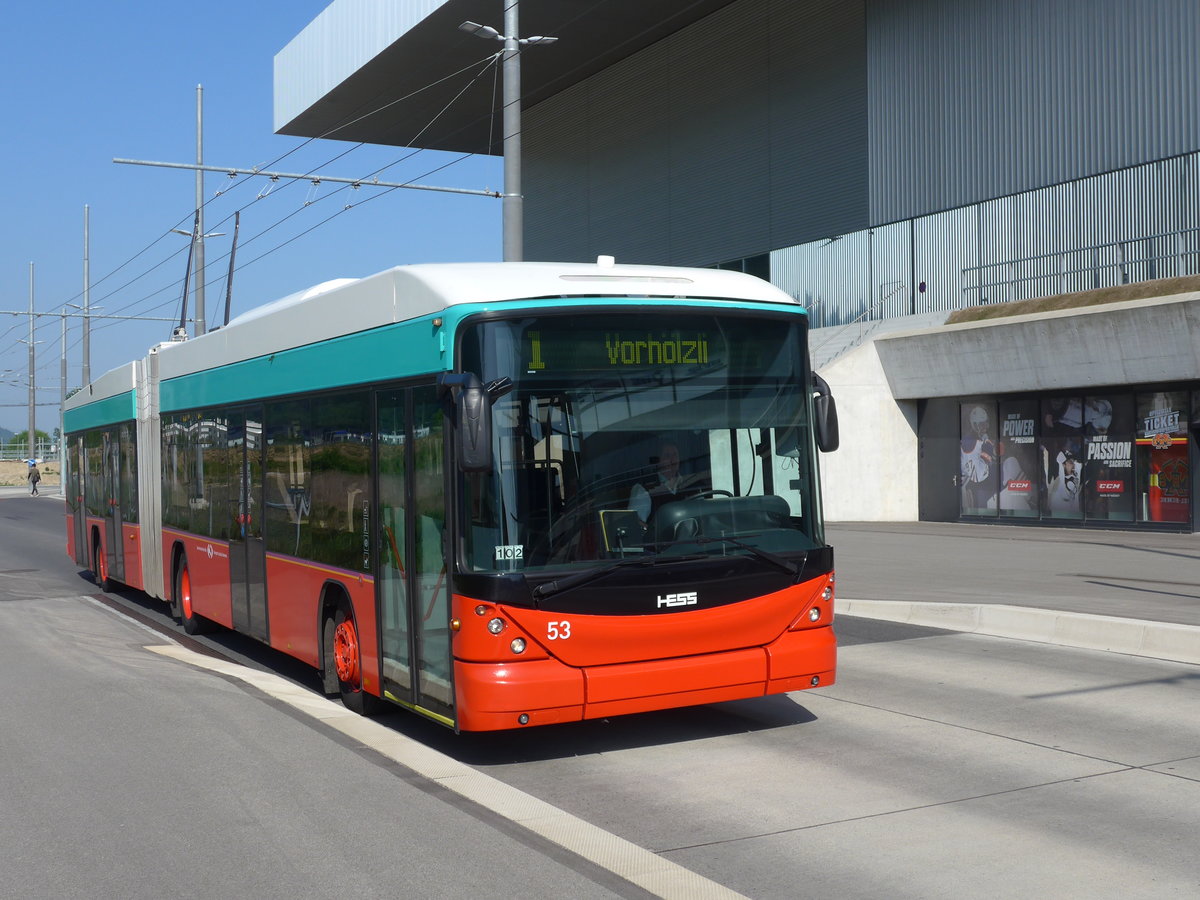 (192'907) - VB biel - Nr. 53 - Hess/Hess Gelenktrolleybus am 6. Mai 2018 in Biel, Stadien