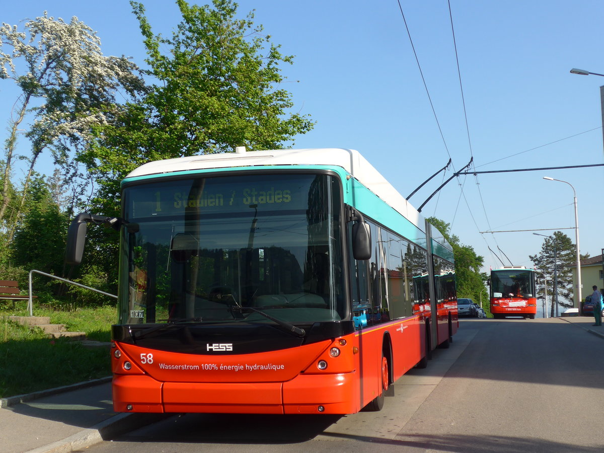 (192'912) - VB Biel - Nr. 58 - Hess/Hess Gelenktrolleybus am 6. Mai 2018 in Biel, Vorhlzli
