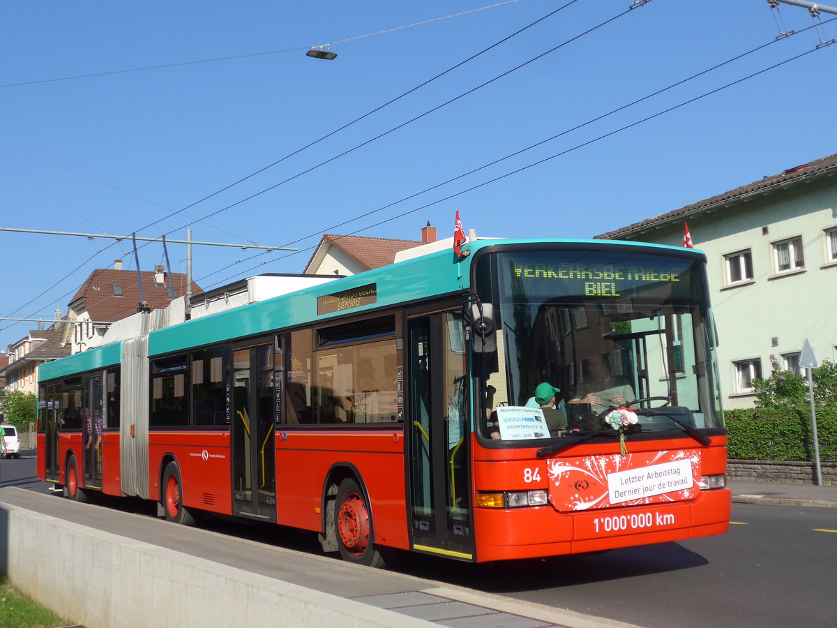 (192'926) - VB Biel - Nr. 84 - NAW/Hess Gelenktrolleybus am 6. Mai 2018 in Biel, Bttenbergstrasse
