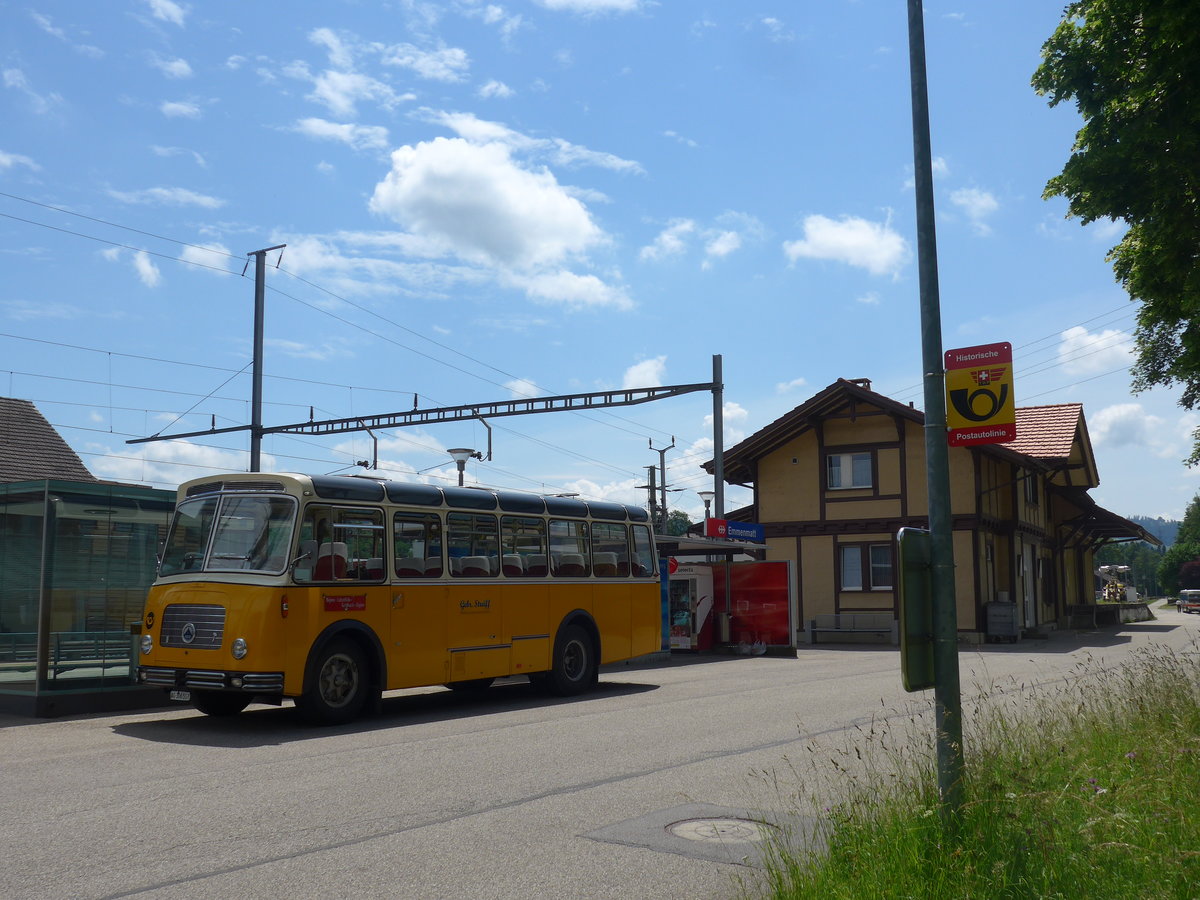 (193'703) - Streiff, Gelterkinden - AG 306'557 - Saurer/Gangloff (ex Oldie-Tours Zrisee, Wollerau; ex OTAG, Wald; ex Leibundgut, Obergoldbach; ex Krebs, Belpberg) am 3. Juni 2018 beim Bahnhof Emmenmatt