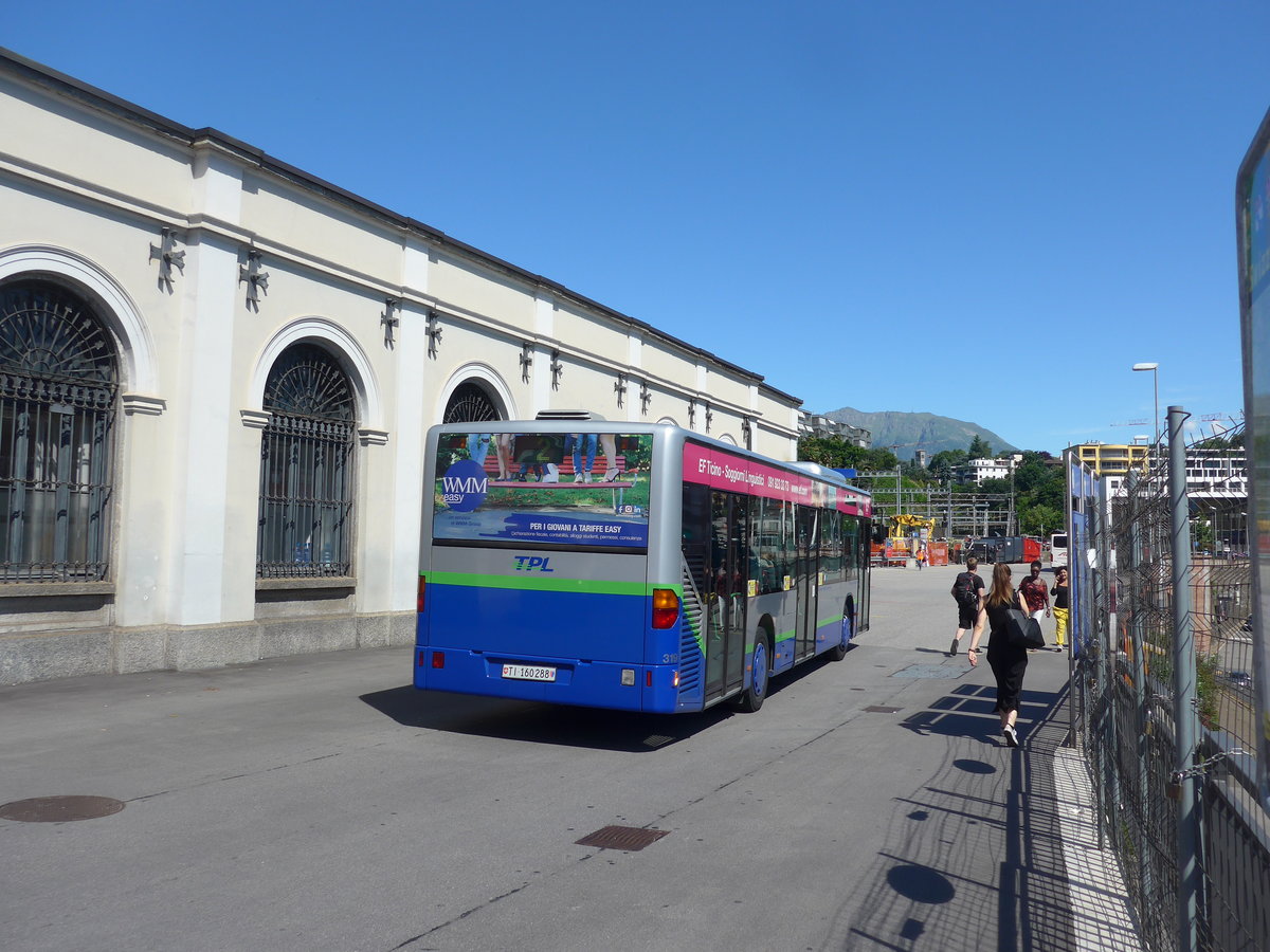 (193'803) - TPL Lugano - Nr. 319/TI 160'288 - Mercedes (ex Nr. 18) am 9. Juni 2018 beim Bahnhof Lugano