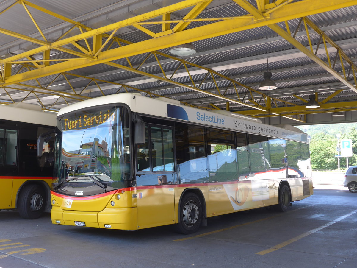 (193'828) - Autopostale, Mendrisio - TI 223'710 - Scania/Hess am 9. Juni 2018 beim Bahnhof Mendrisio