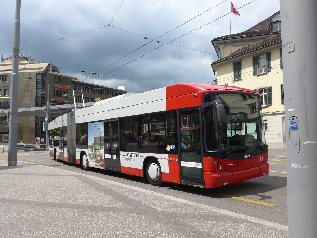 (194'057) - SW Winterthur - Nr. 119 - Hess/Hess Gelenktrolleybus am 17. Juni 2018 beim Hauptbahnhof Winterthur
