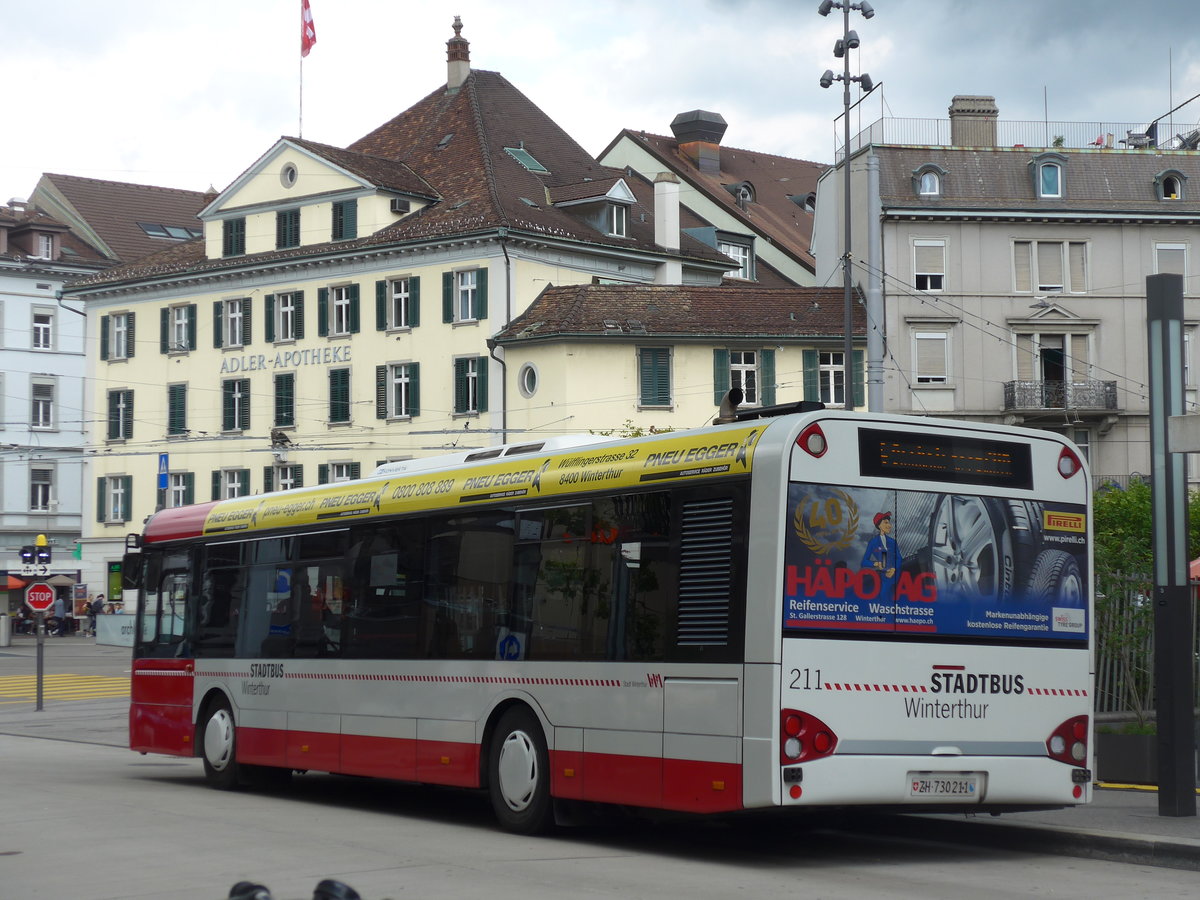 (194'066) - SW Winterthur - Nr. 211/ZH 730'211 - Solaris am 17. Juni 2018 beim Hauptbahnhof Winterthur
