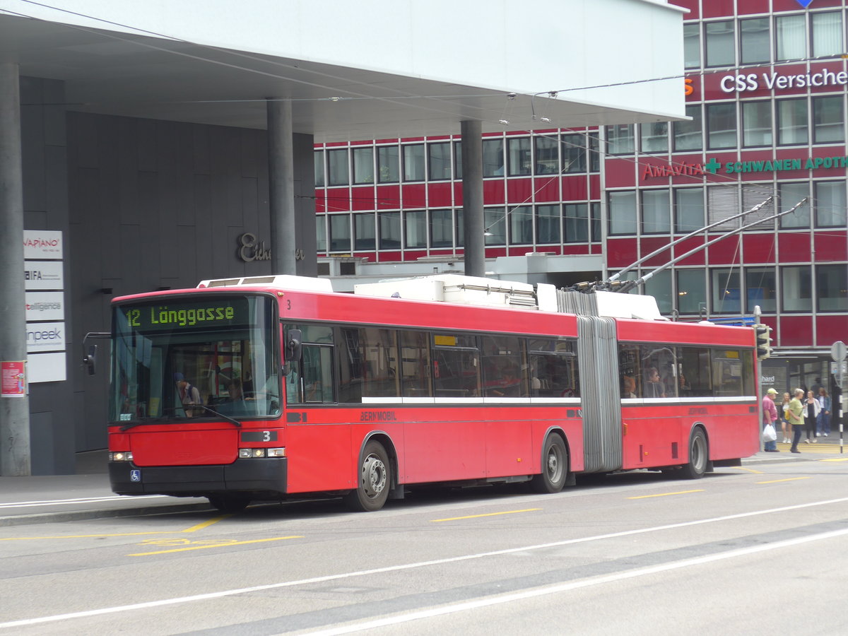 (194'348) - Bernmobil, Bern - Nr. 3 - NAW/Hess Gelenktrolleybus am 24. Juni 2018 in Bern, Schanzenstrasse