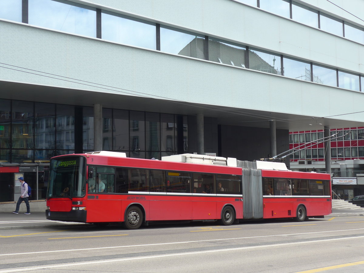 (194'349) - Bernmobil, Bern - Nr. 3 - NAW/Hess Gelenktrolleybus am 24. Juni 2018 in Bern, Schanzenstrasse