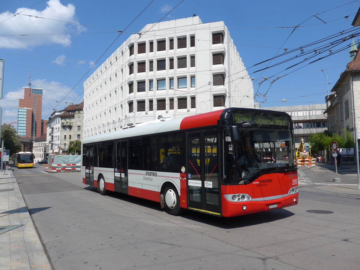 (194'651) - SW Winterthur - Nr. 205/ZH 730'205 - Solaris am 7. Juli 2018 beim Hauptbahnhof Winterthur