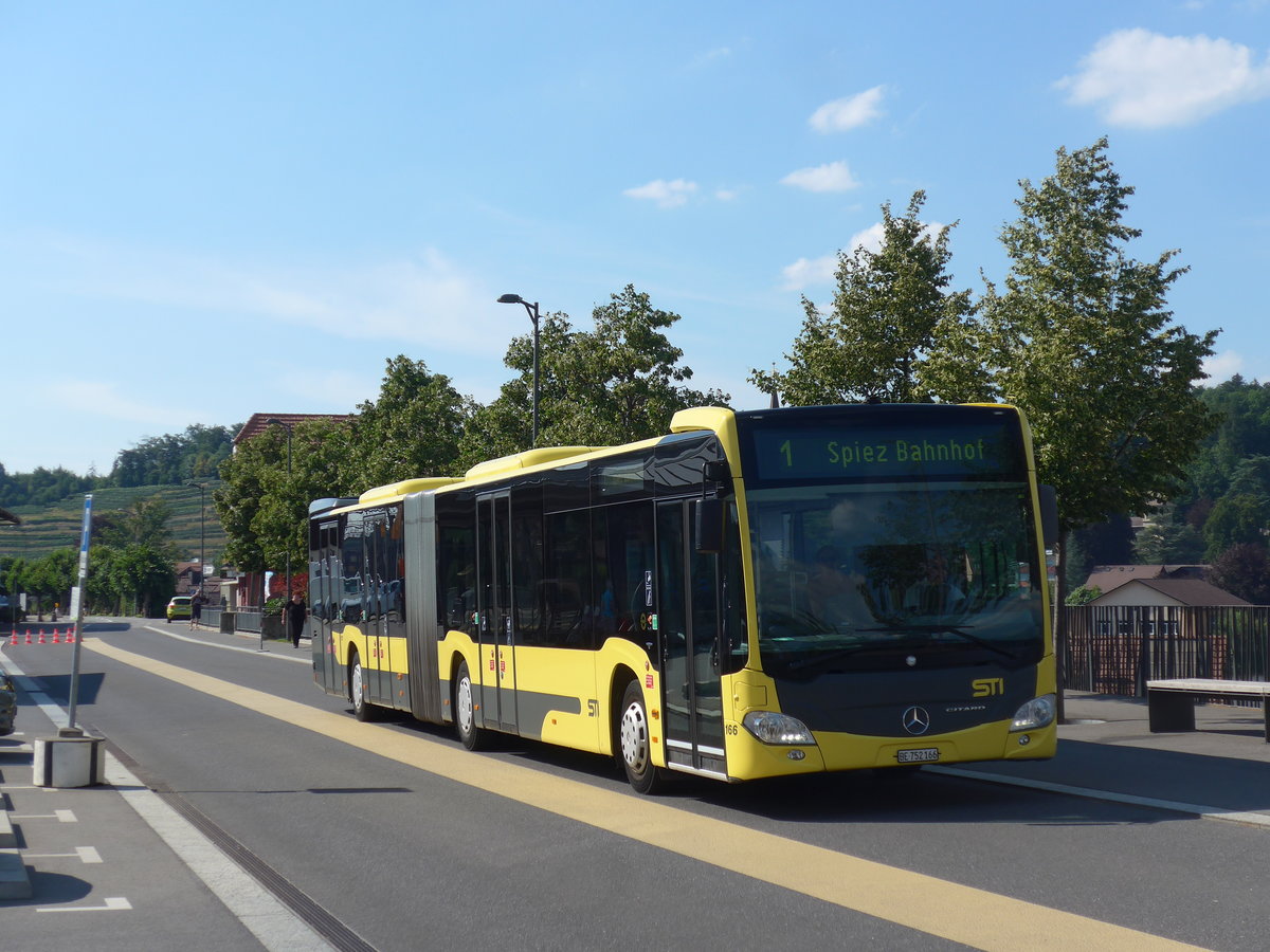 (194'737) - STI Thun - Nr. 166/BE 752'166 - Mercedes am 9. Juli 2018 beim Bahnhof Spiez