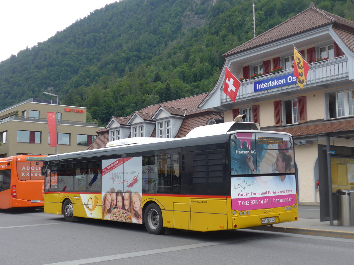 (194'962) - PostAuto Bern - BE 836'434 - Solaris (ex Nr. 581) am 21. Juli 2018 beim Bahnhof Interlaken Ost