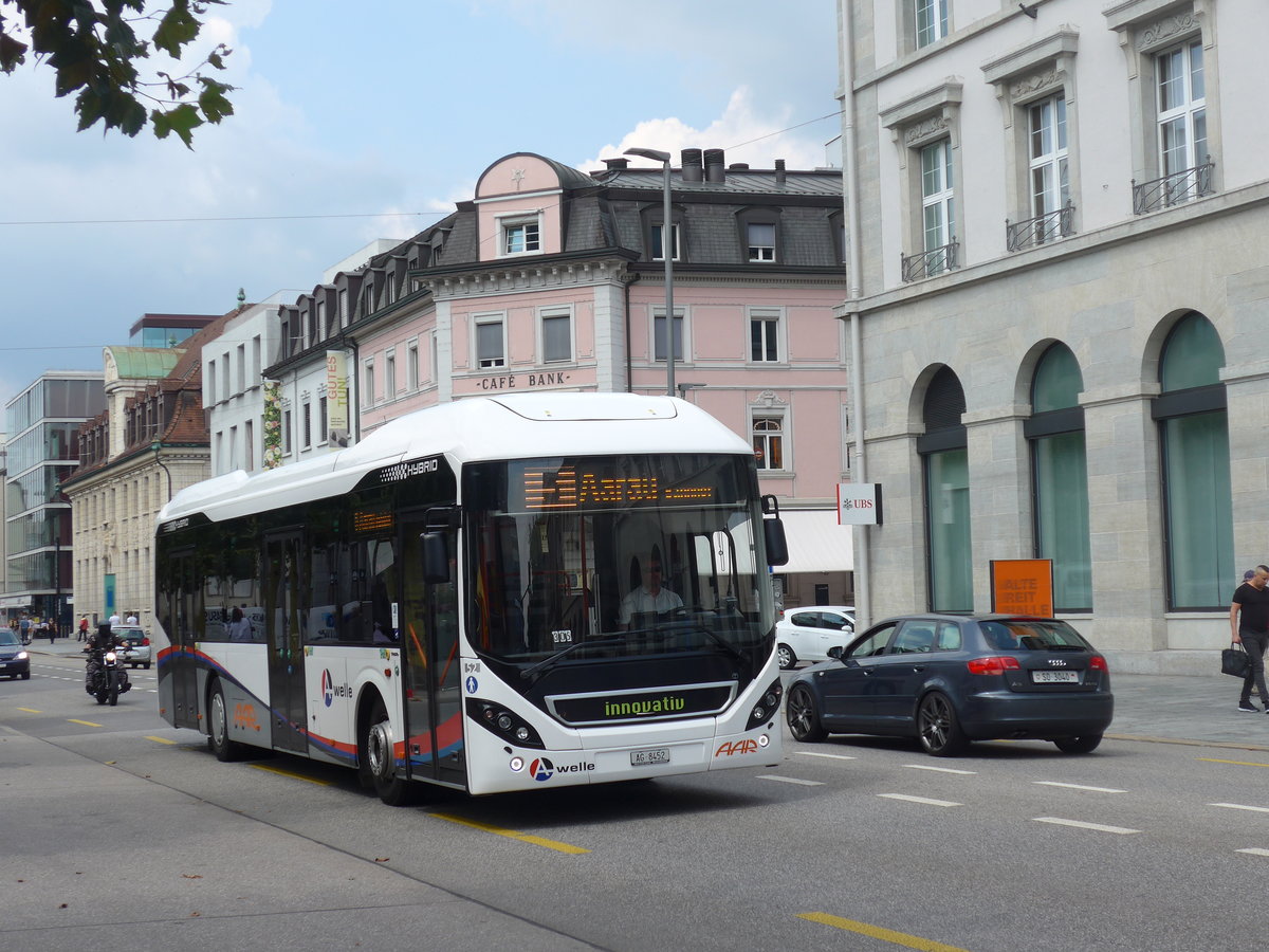 (195'078) - AAR bus+bahn, Aarau - Nr. 52/AG 8452 - Volvo am 23. Juli 2018 beim Bahnhof Aarau