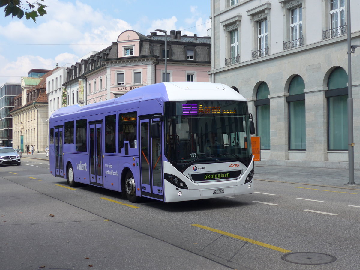 (195'083) - AAR bus+bahn, Aarau - Nr. 55/AG 17'355 - Volvo am 23. Juli 2018 beim Bahnhof Aarau
