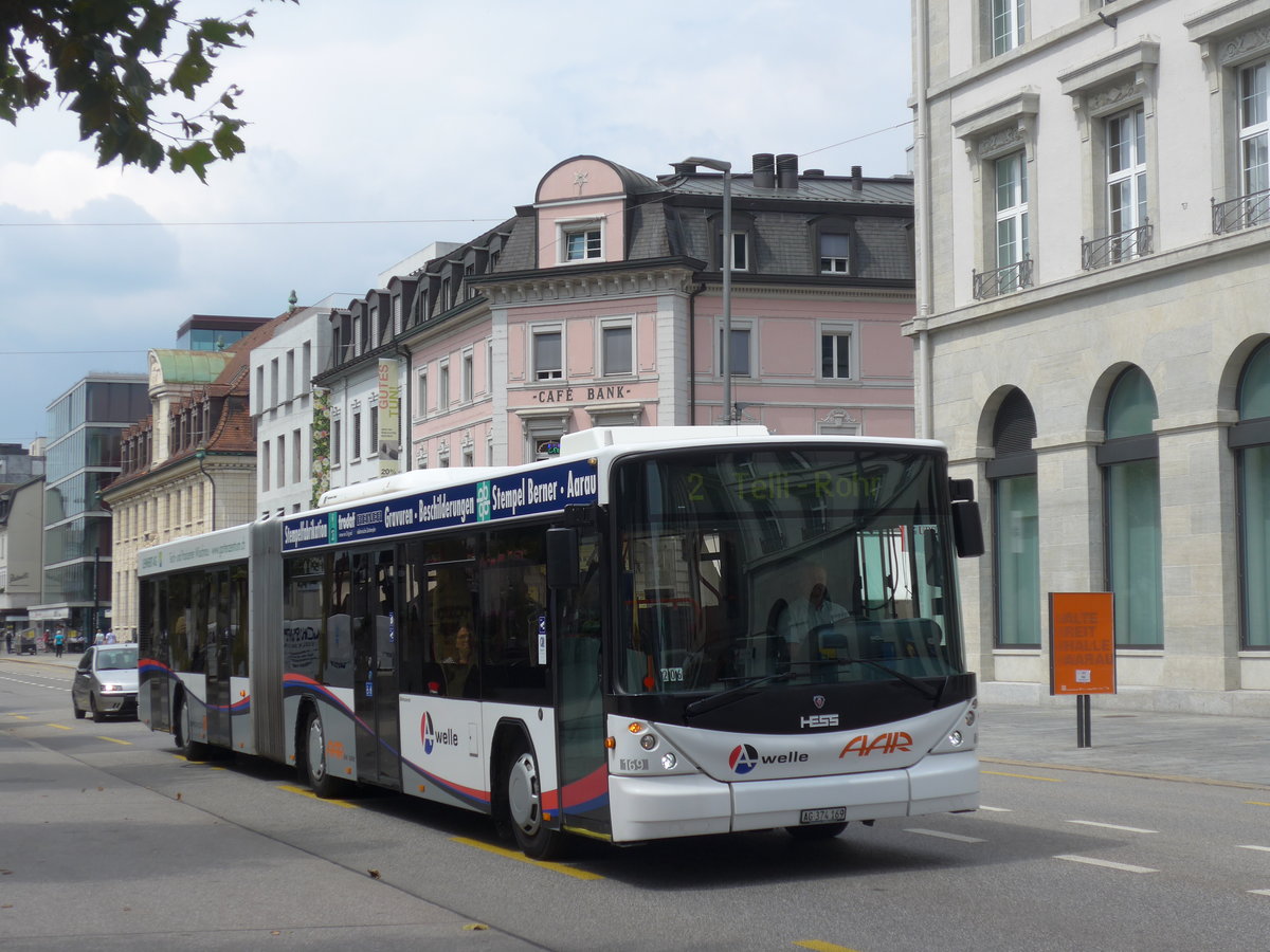 (195'098) - AAR bus+bahn, Aarau - Nr. 169/AG 374'169 - Scania/Hess am 23. Juli 2018 beim Bahnhof Aarau
