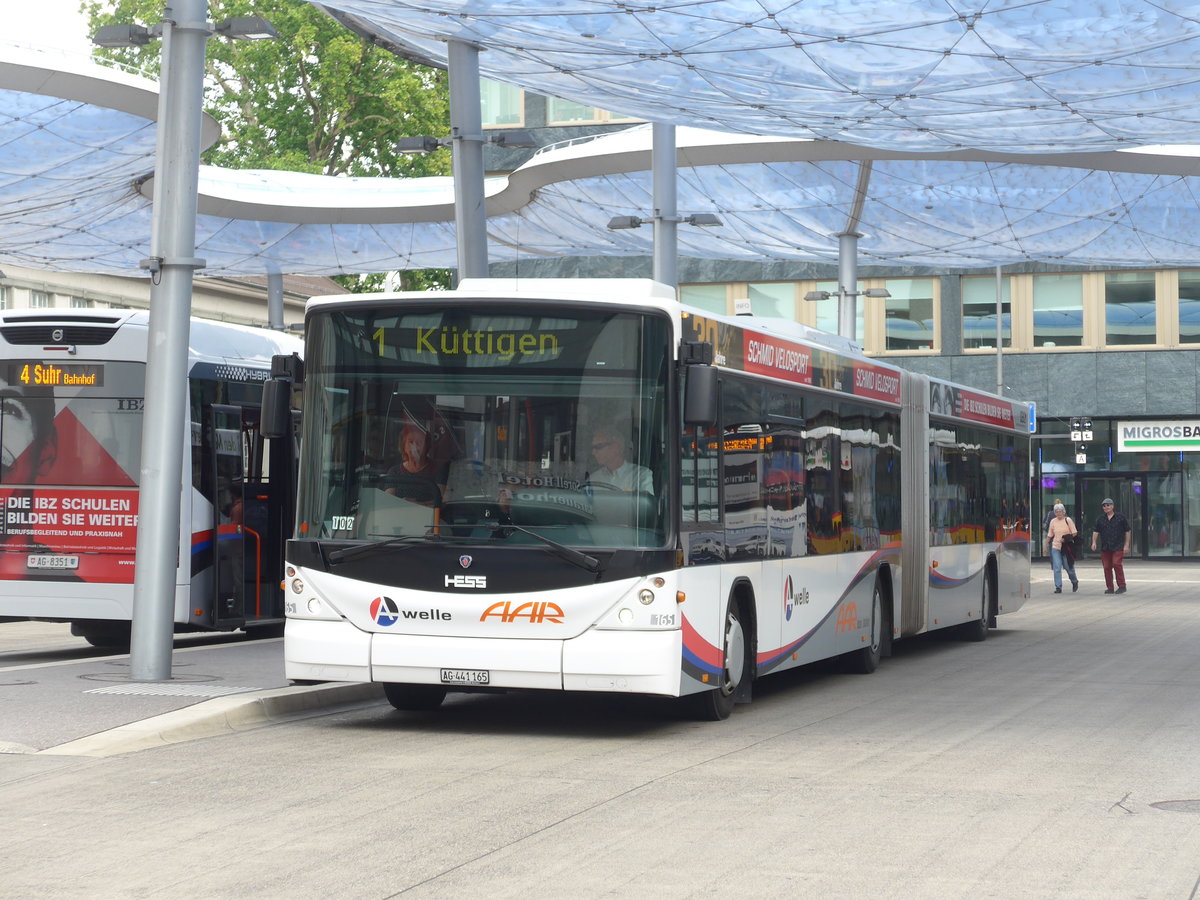(195'100) - AAR bus+bahn, Aarau - Nr. 165/AG 441'165 - Scania/Hess am 23. Juli 2018 beim Bahnhof Aarau