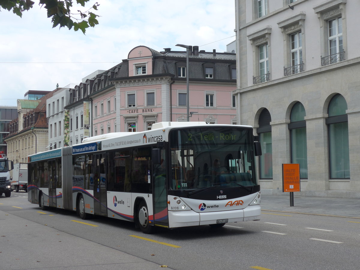 (195'103) - AAR bus+bahn, Aarau - Nr. 166/AG 435'166 - Scania/Hess am 23. Juli 2018 beim Bahnhof Aarau