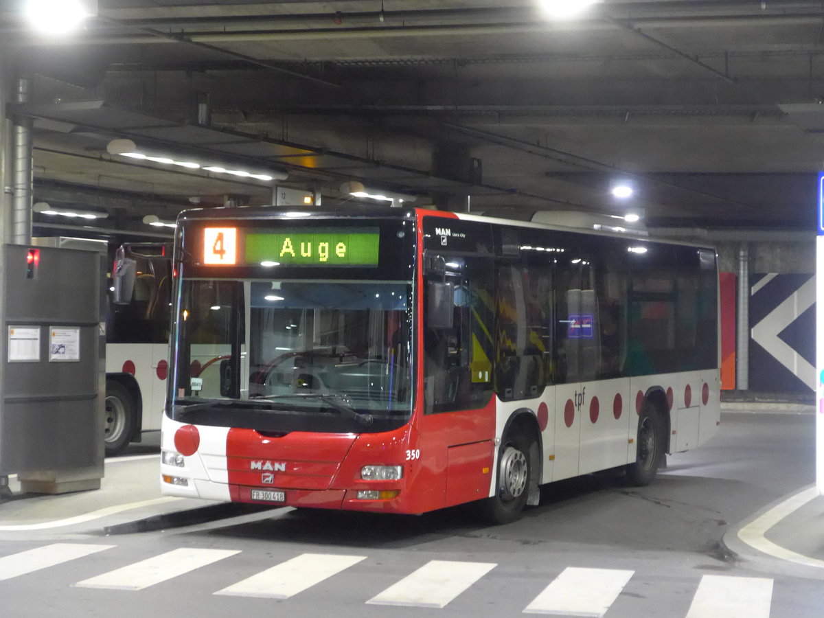 (195'365) - TPF Fribourg - Nr. 350/FR 300'418 - MAN/Gppel am 31. Juli 2018 in Fribourg, Busbahnhof