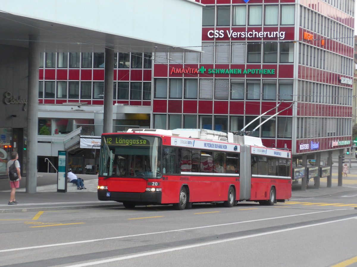 (195'367) - Bernmobil, Bern - Nr. 20 - NAW/Hess Gelenktrolleybus am 31. Juli 2018 in Bern, Schanzenstrasse