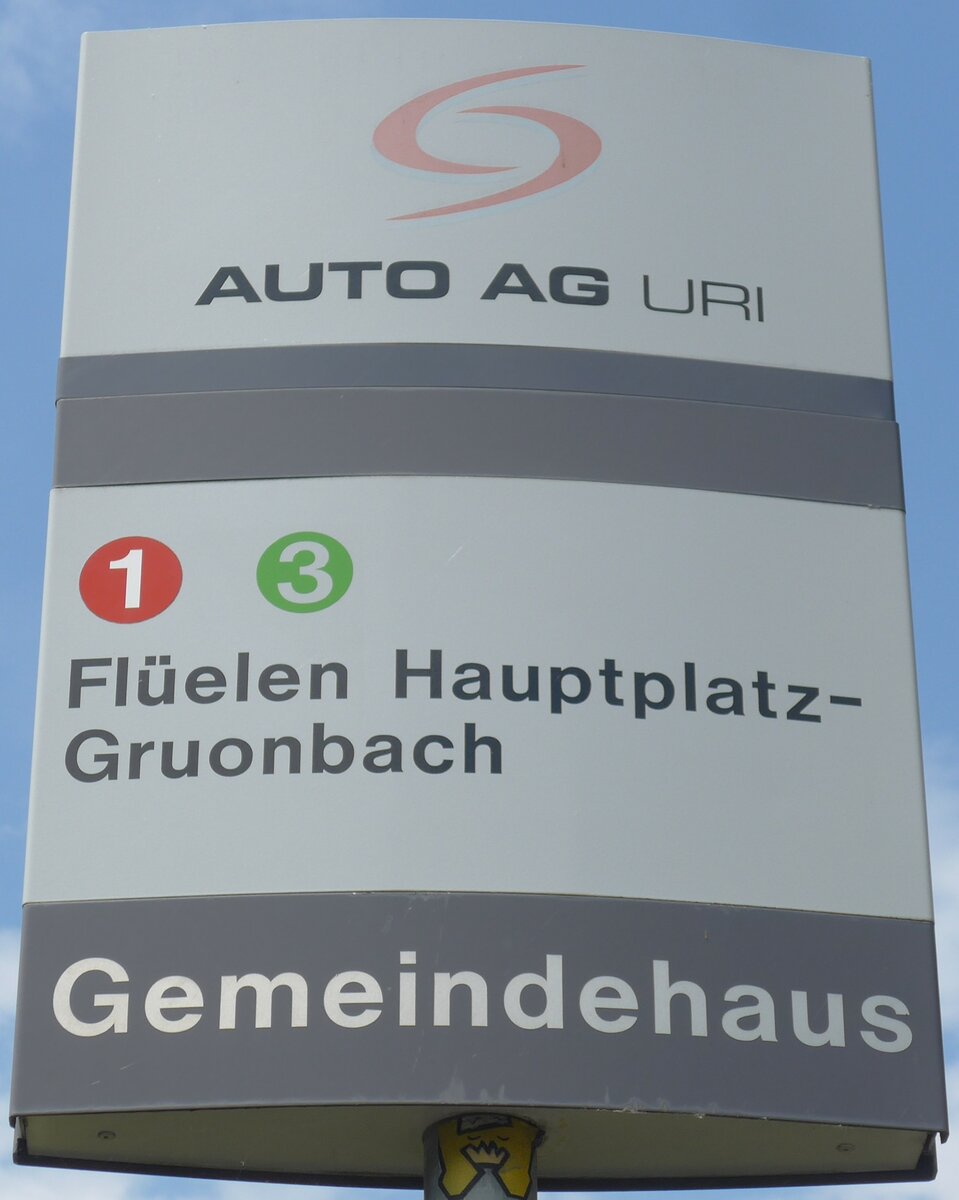 (195'435) - AUTO AG URI-Haltestellenschild - Altdorf, Gemeindehaus - am 1. August 2018