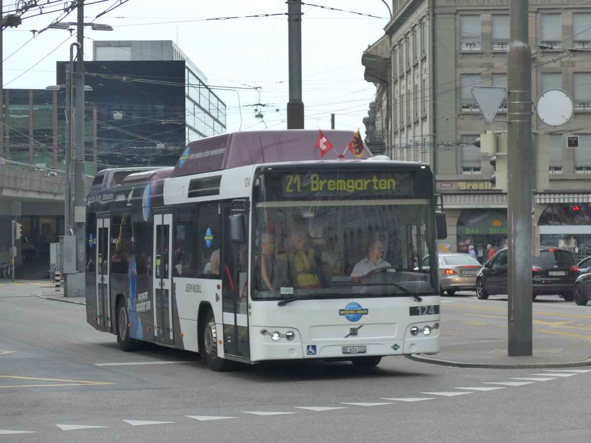 (195'462) - Bernmobil, Bern - Nr. 124/BE 624'124 - Volvo am 1. August 2018 beim Bahnhof Bern