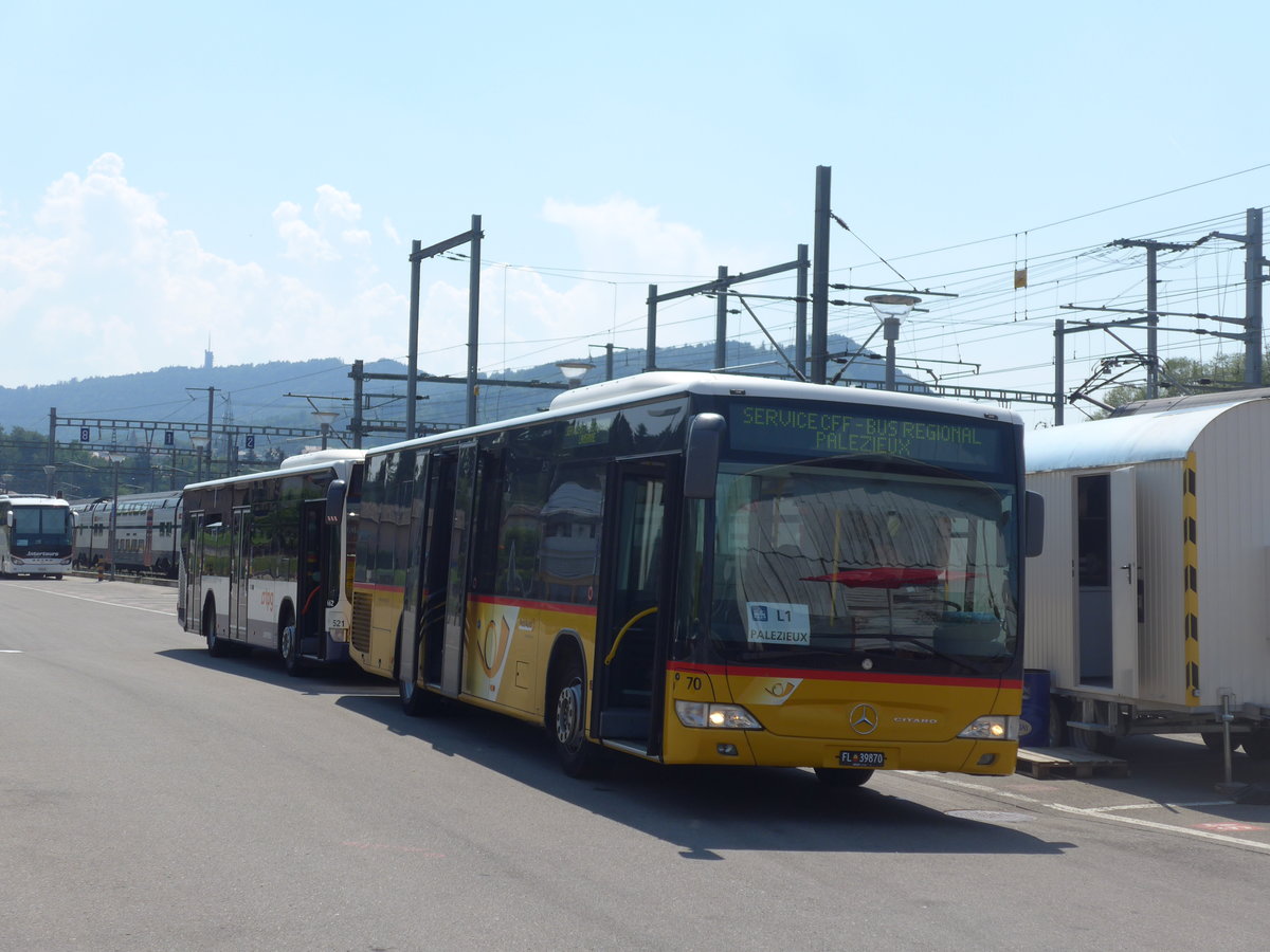 (195'594) - Aus Liechtenstein: Schdler, Triesenberg - Nr. 70/FL 39'870 - Mercedes (ex PostAuto Ostschweiz Nr. 6) am 5. August 2018 beim Bahnhof Palzieux