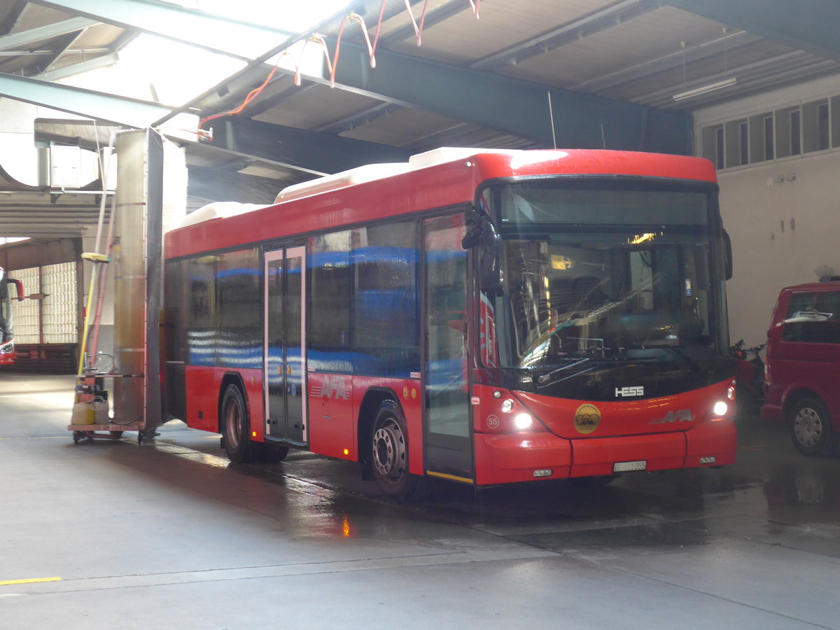 (195'830) - AFA Adelboden - Nr. 55/BE 611'055 - Scania/Hess am 12. August 2018 in Adelboden, Busstation