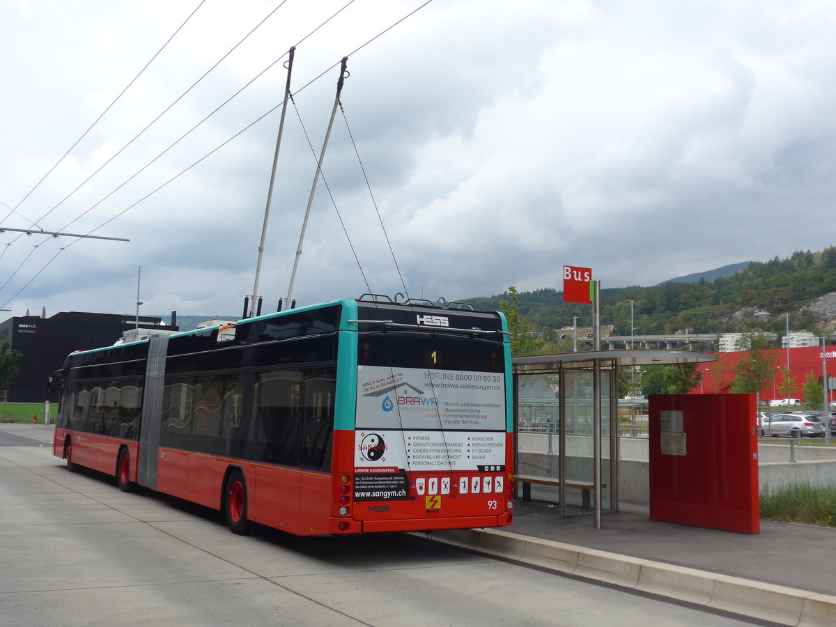 (196'479) - VB Biel - Nr. 93 - Hess/Hess Gelenktrolleybus am 3. September 2018 in Biel, Stadien