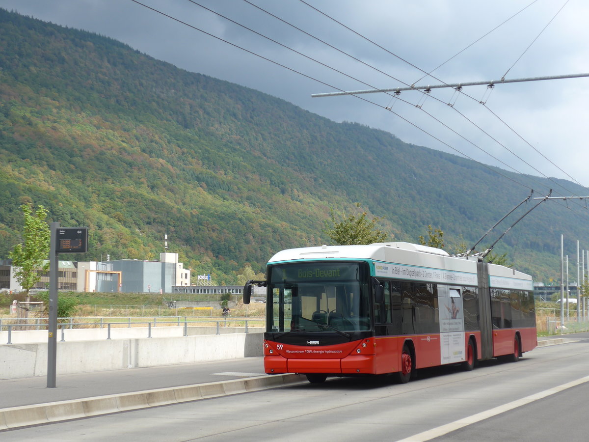 (196'480) - VB Biel - Nr. 59 - Hess/Hess Gelenktrolleybus am 3. September 2018 in Biel, Stadien
