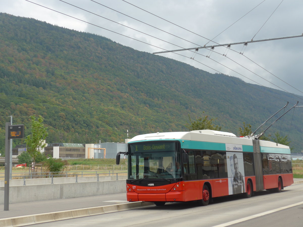 (196'492) - VB Biel - Nr. 57 - Hess/Hess Gelenktrolleybus am 3. September 2018 in Biel, Stadien