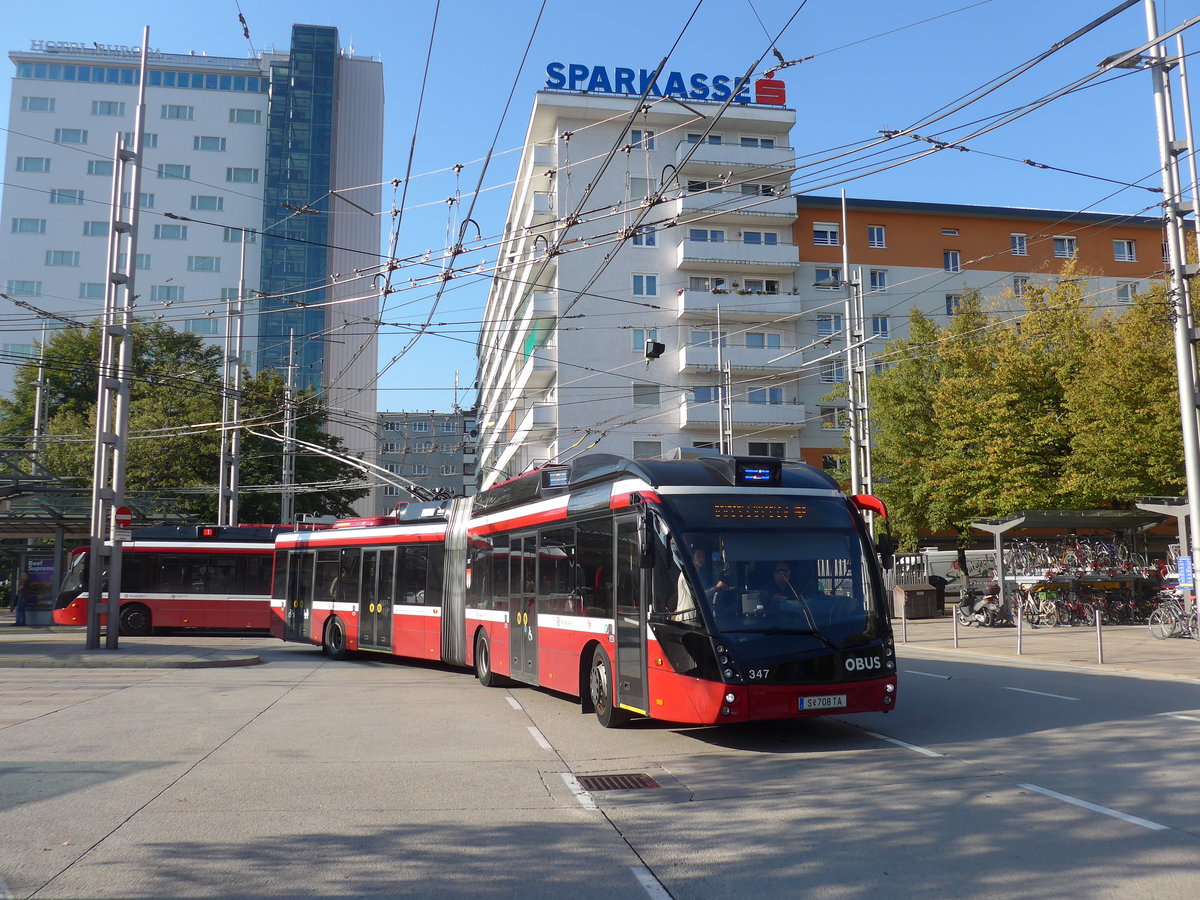 (197'091) - OBUS Salzburg - Nr. 347/S 708 TA - Solaris Gelenktrolleybus am 13. September 2018 beim Bahnhof Salzburg