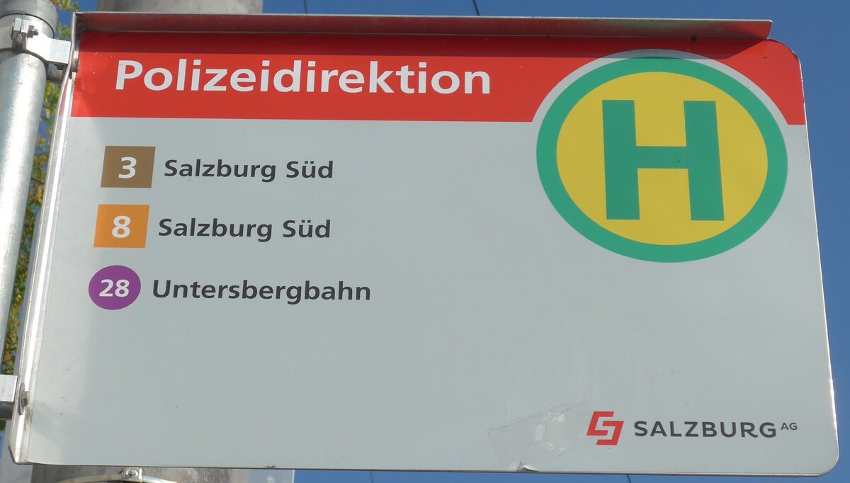 (197'093) - SALZBURG AG-Haltestellenschild - Salzburg, Polizeidirektion - am 13. September 2018