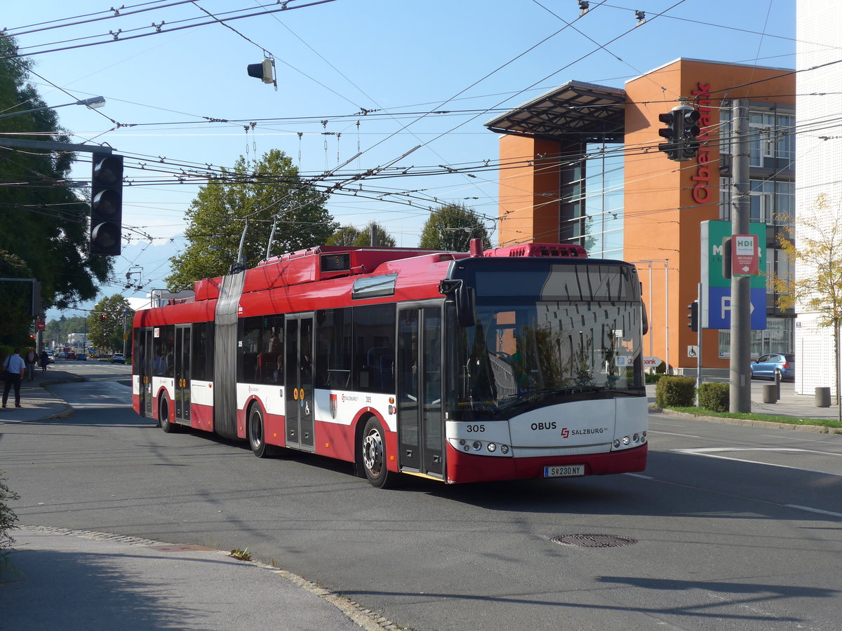 (197'094) - OBUS Salzburg - Nr. 305/S 230 NY - Solaris Gelenktrolleybus am 13. September 2018 in Salzburg, Polizeidirektion