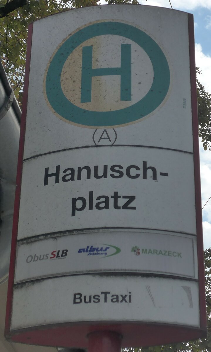 (197'152) - ObusSLB/albus-Haltestellenschild - Salzburg, Hanuschplatz - am 13. September 2018
