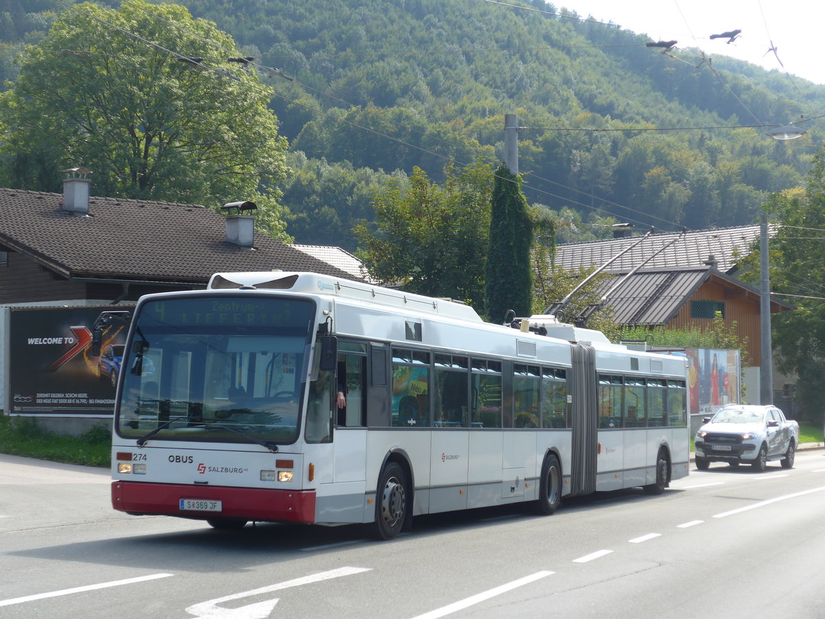 (197'208) - OBUS Salzburg - Nr. 274/S 369 JF - Van Hool Gelenktrolleybus (ex Nr. 0374) am 13. September 2018 in Mayrwies, Daxluegstrasse
