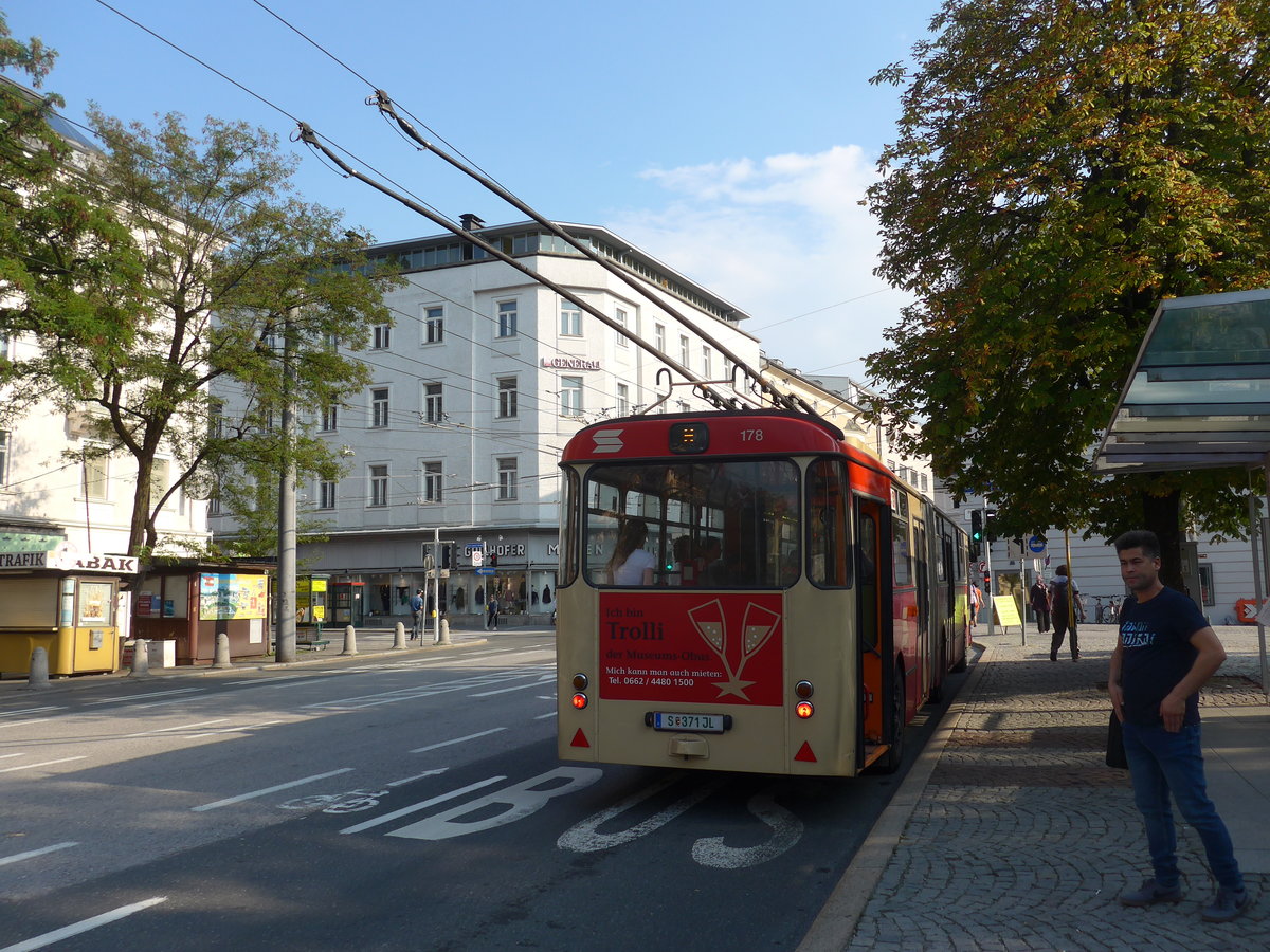 (197'305) - SSV Salzburg (POS) - Nr. 178/S 371 JL - Grf&Stift Gelenktrolleybus am 13. September 2018 in Salzburg, Mirabellplatz
