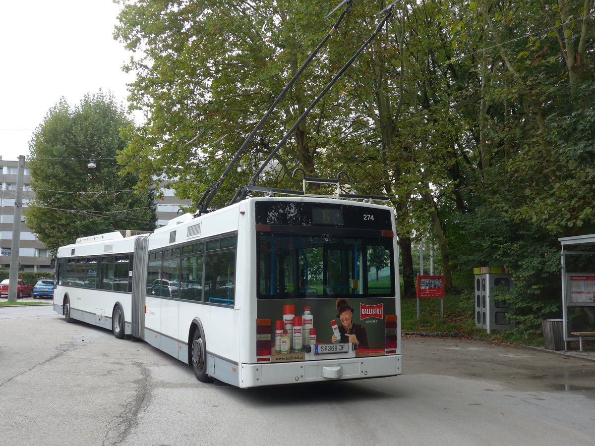 (197'551) - OBUS Salzburg - Nr. 274/S 369 JF - Van Hool Gelenktrolleybus (ex Nr. 0374) am 14. September 2018 in Salzburg, Itzling West