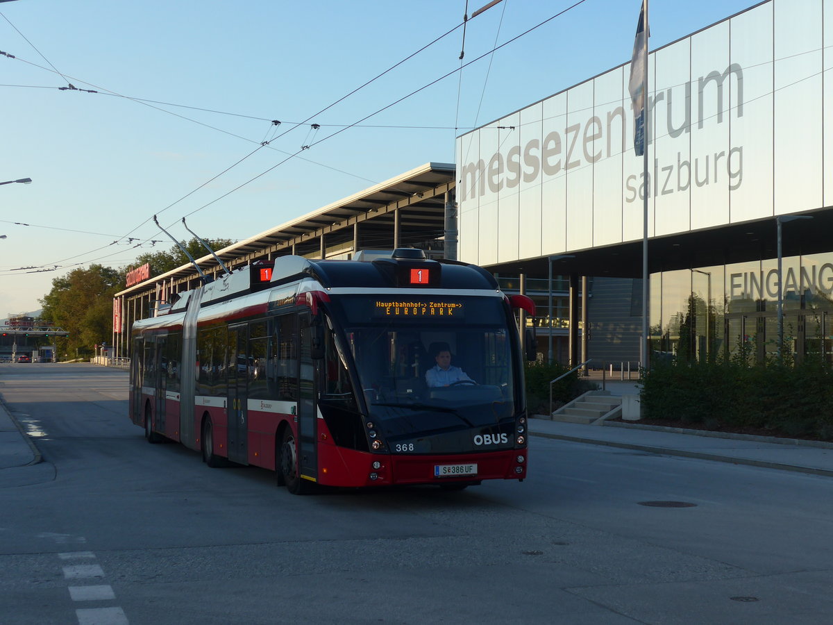 (197'576) - OBUS Salzburg - Nr. 368/S 386 UF - Solaris Gelenktrolleybus am 14. September 2018 in Salzburg, Messe