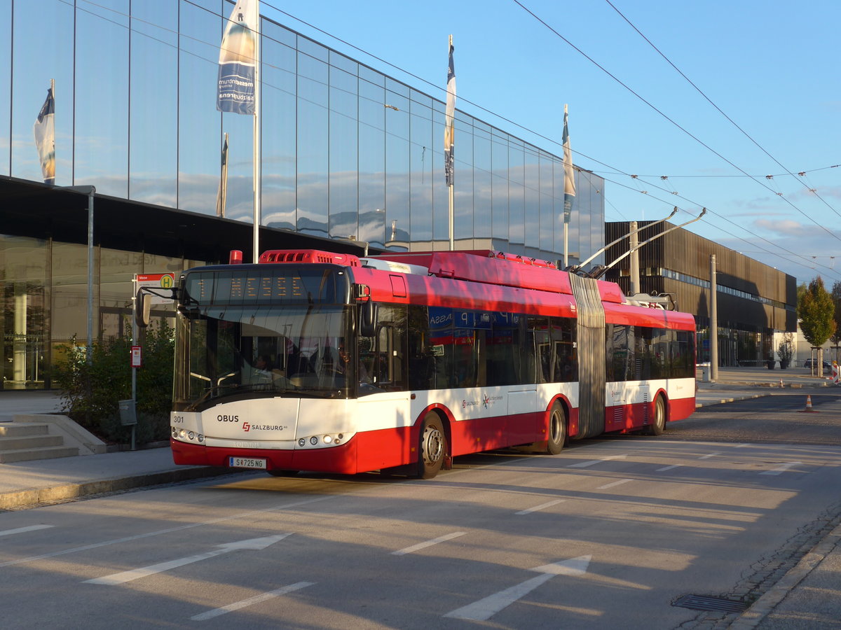 (197'577) - OBUS Salzburg - Nr. 301/S 725 NG - Solaris Gelenktrolleybus am 14. September 2018 in Salzburg, Messe