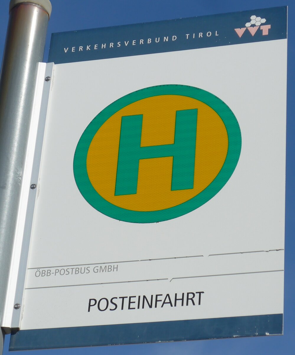 (197'642) - BB-POSTBUS-Haltestellenschild - St. Anton, Posteinfahrt - am 15. September 2018