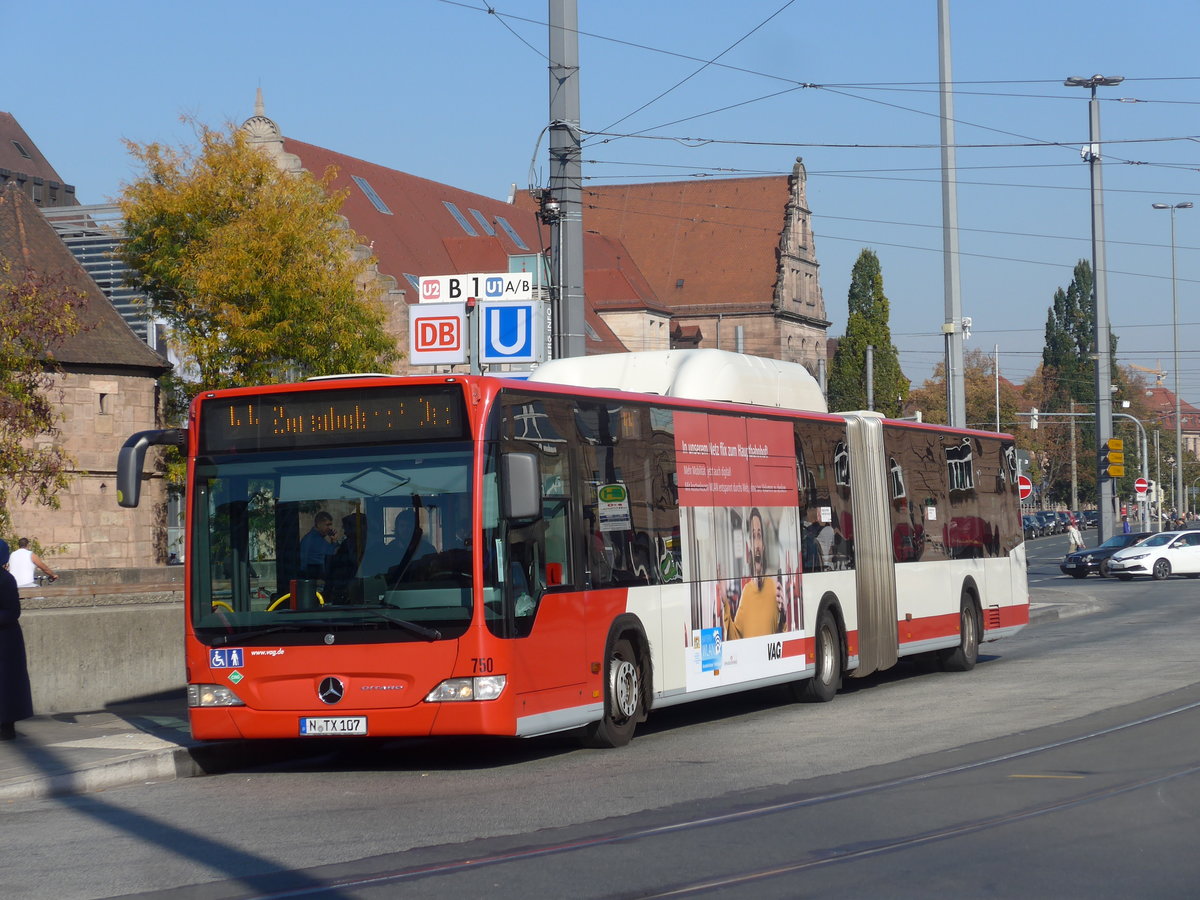 (198'327) - VAG Nrnberg - Nr. 750/N-TX 107 - Mercedes am 16. Oktober 2018 beim Hauptbahnhof Nrnberg