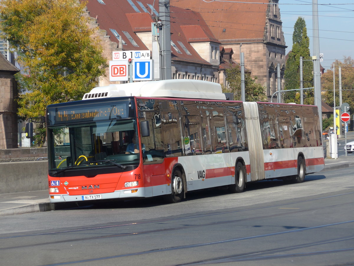 (198'328) - VAG Nrnberg - Nr. 718/N-TX 177 - MAN am 16. Oktober 2018 beim Hauptbahnhof Nrnberg