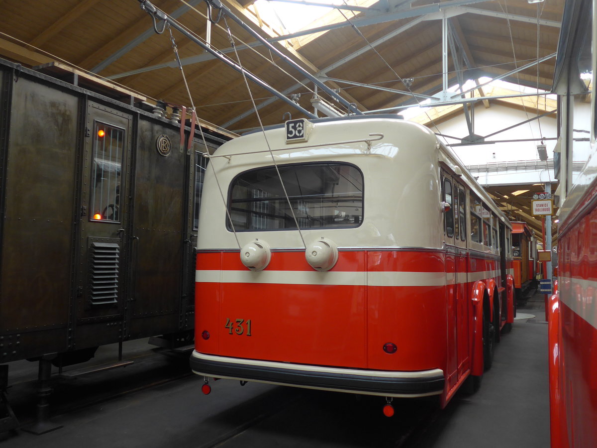 (198'799) - DPP Praha - Nr. 431 - Tarta Trolleybus (ex DPB Bratislava/SK; DPMIJ Liberec; ex DPP Praha Nr. 431) am 20. Oktober 2018 in Praha, PNV-Museum