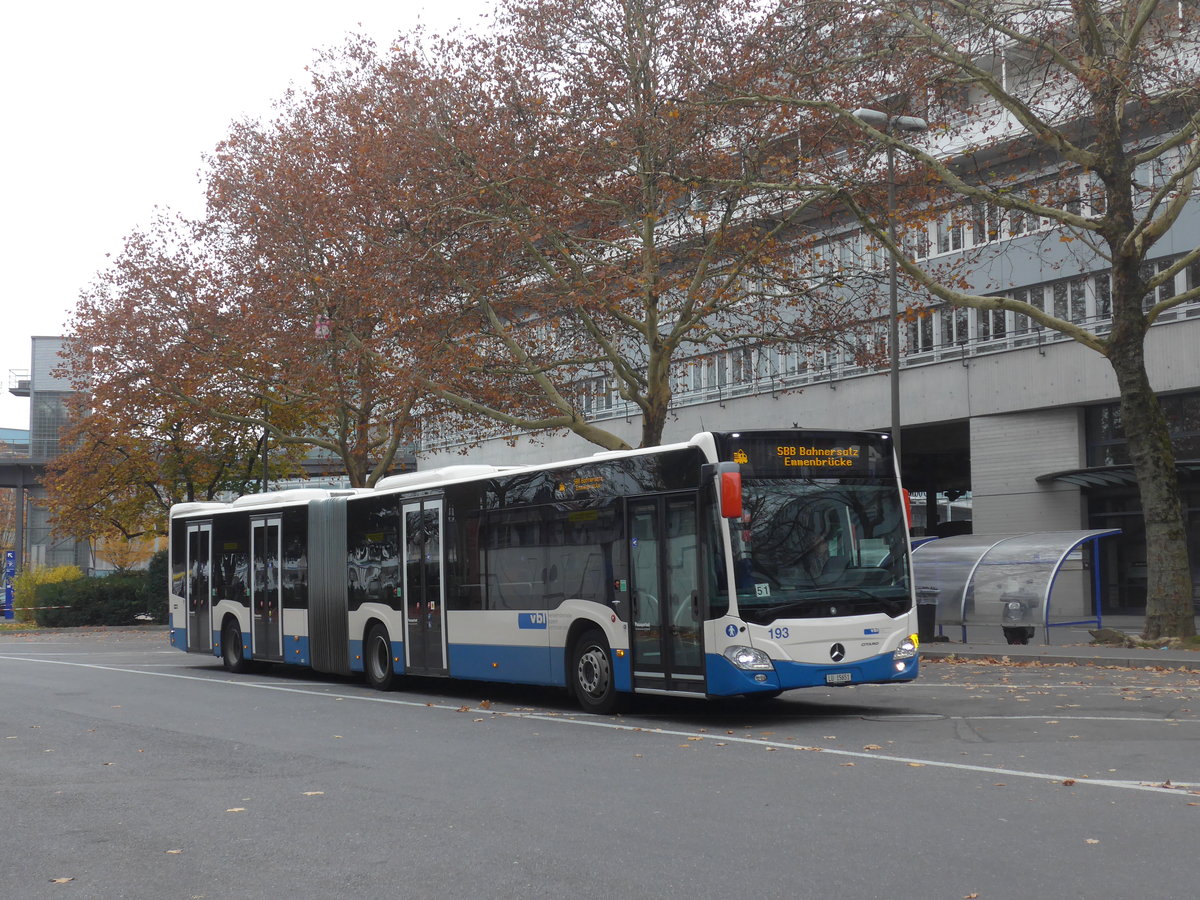 (199'356) - VBL Luzern - Nr. 193/LU 15'651 - Mercedes am 18. November 2018 in Luzern, Inseli-P