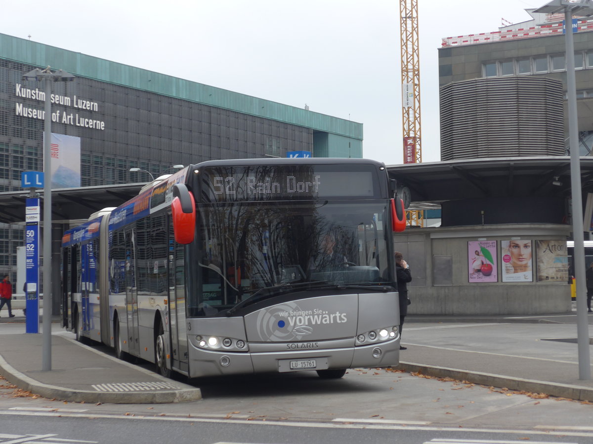 (199'370) - AAGR Rothenburg - Nr. 3/LU 15'761 - Solaris am 18. November 2018 beim Bahnhof Luzern