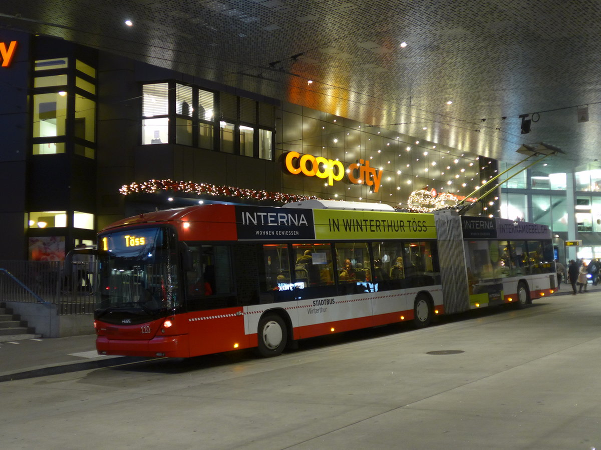(199'563) - SW Winterthur - Nr. 110 - Hess/Hess Gelenktrolleybus am 24. November 2018 beim Hauptbahnhof Winterthur