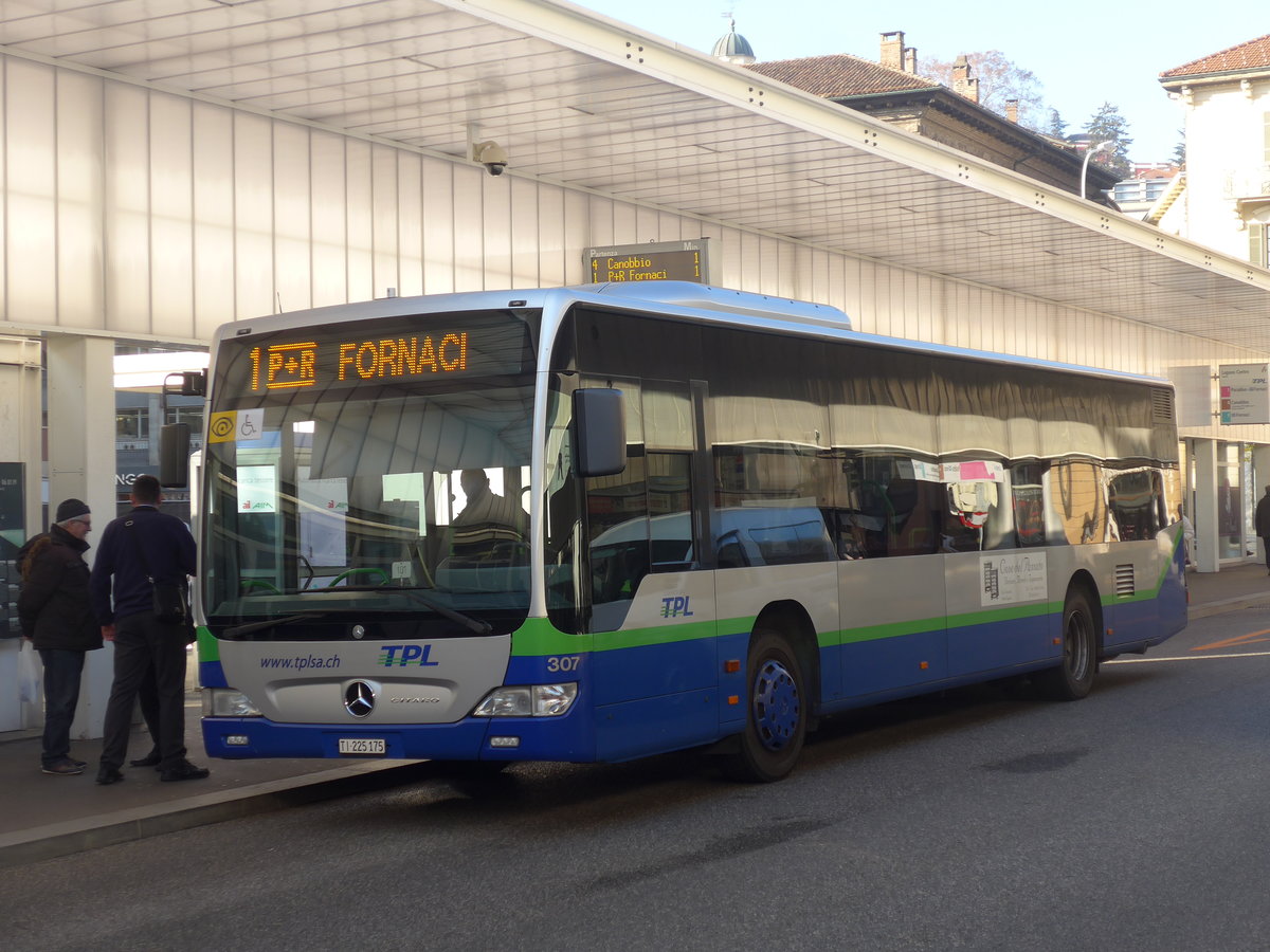 (199'657) - TPL Lugano - Nr. 307/TI 225'175 - Mercedes am 7. Dezember 2018 in Lugano, Centro