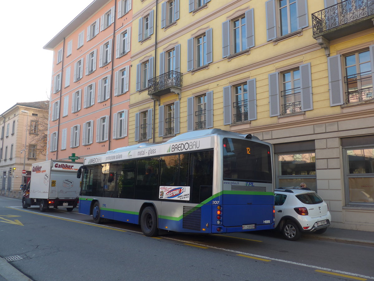 (199'672) - TPL Lugano - Nr. 207/TI 218'939 - Scania/Hess am 7. Dezember 2018 in Lugano, Centro