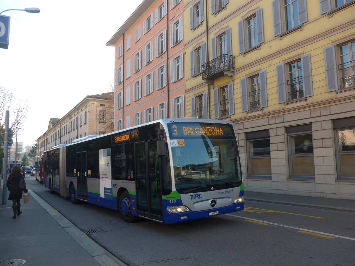 (199'693) - TPL Lugano - Nr. 412/TI 139'551 - Mercedes am 7. Dezember 2018 in Lugano, Centro